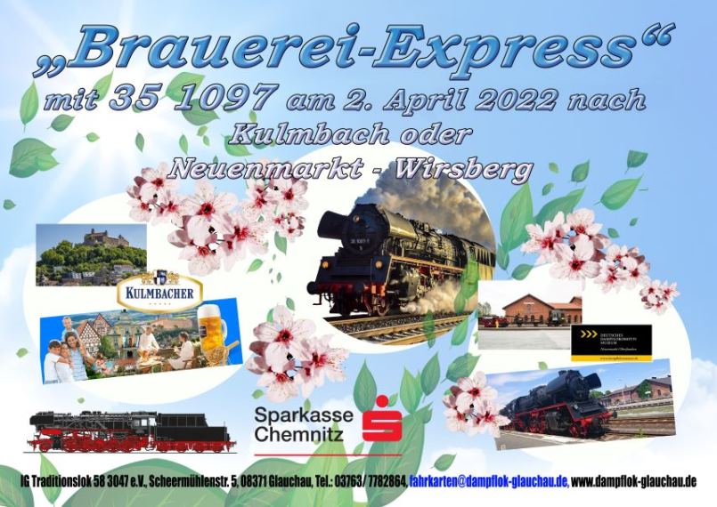 Brauerei-Express mit 23 1097 - Flyer - https://www.dampflok-glauchau.de/