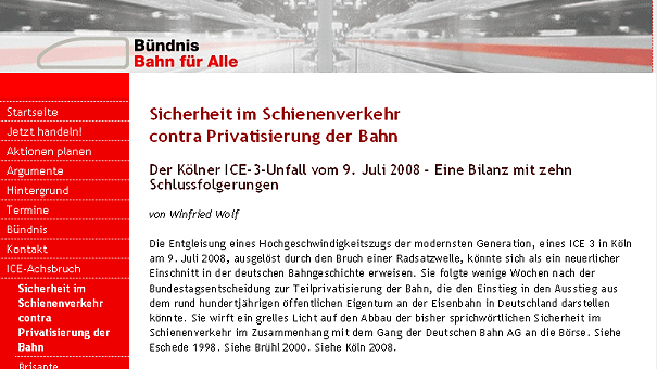 Homepage des Bündnisses "Bahn für Alle"